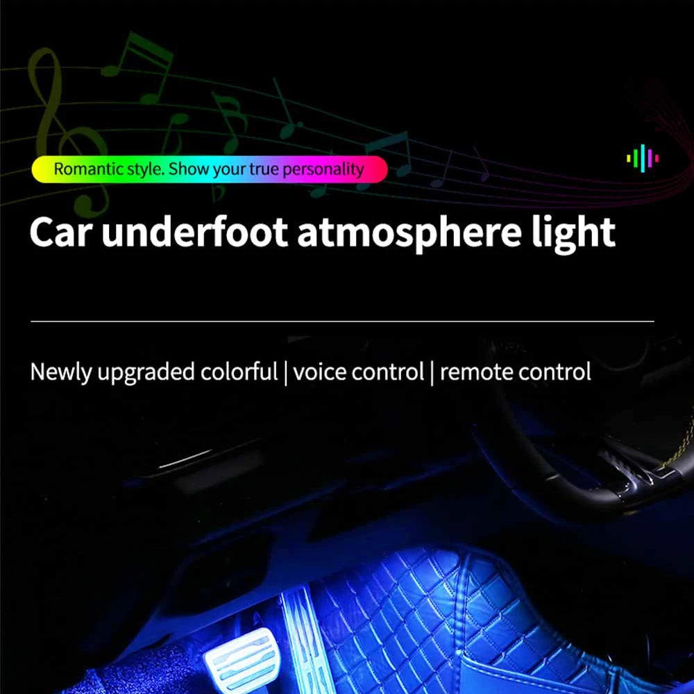 Neon Dual Control LED Car Interior Ambient Foot Light with USB Wireless Remote Music APP Control Auto Atmosphere Decorative Lamp