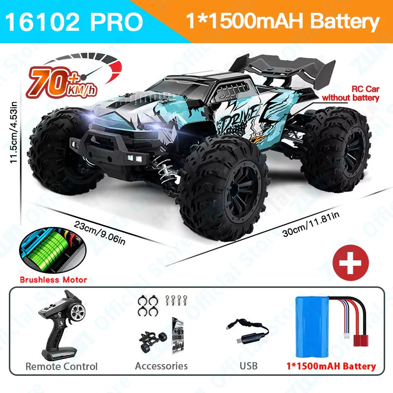 ZWN 1:16 70KM/H Or 50KM/H 4WD RC Car With LED Remote Control Cars High Speed Drift Monster Truck for Kids vs Wltoys 144001 Toys