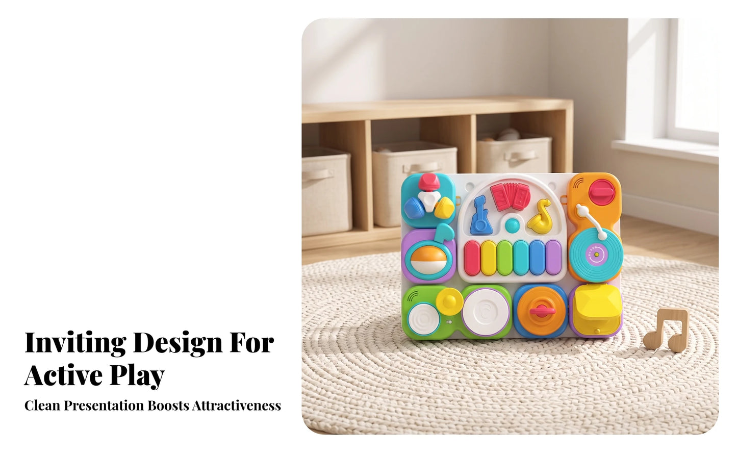Musical Busy Board with Stand Fine Motor 7-in-1 Musical Toy Board Detachable Portable for Toddlers, Playroom, Nursery