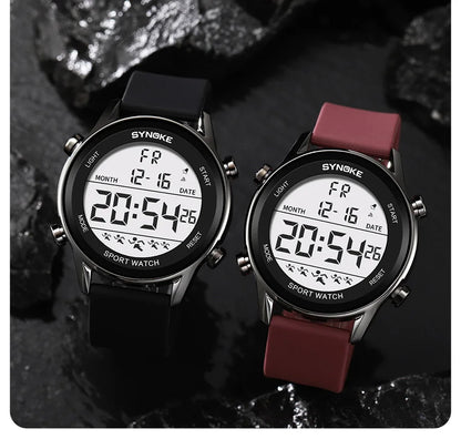 SYNOKE Men Outdoor Sports Multifunctional Waterproof Large Screen Display Luminous LED Digital For Men Fashion Silicon Watch