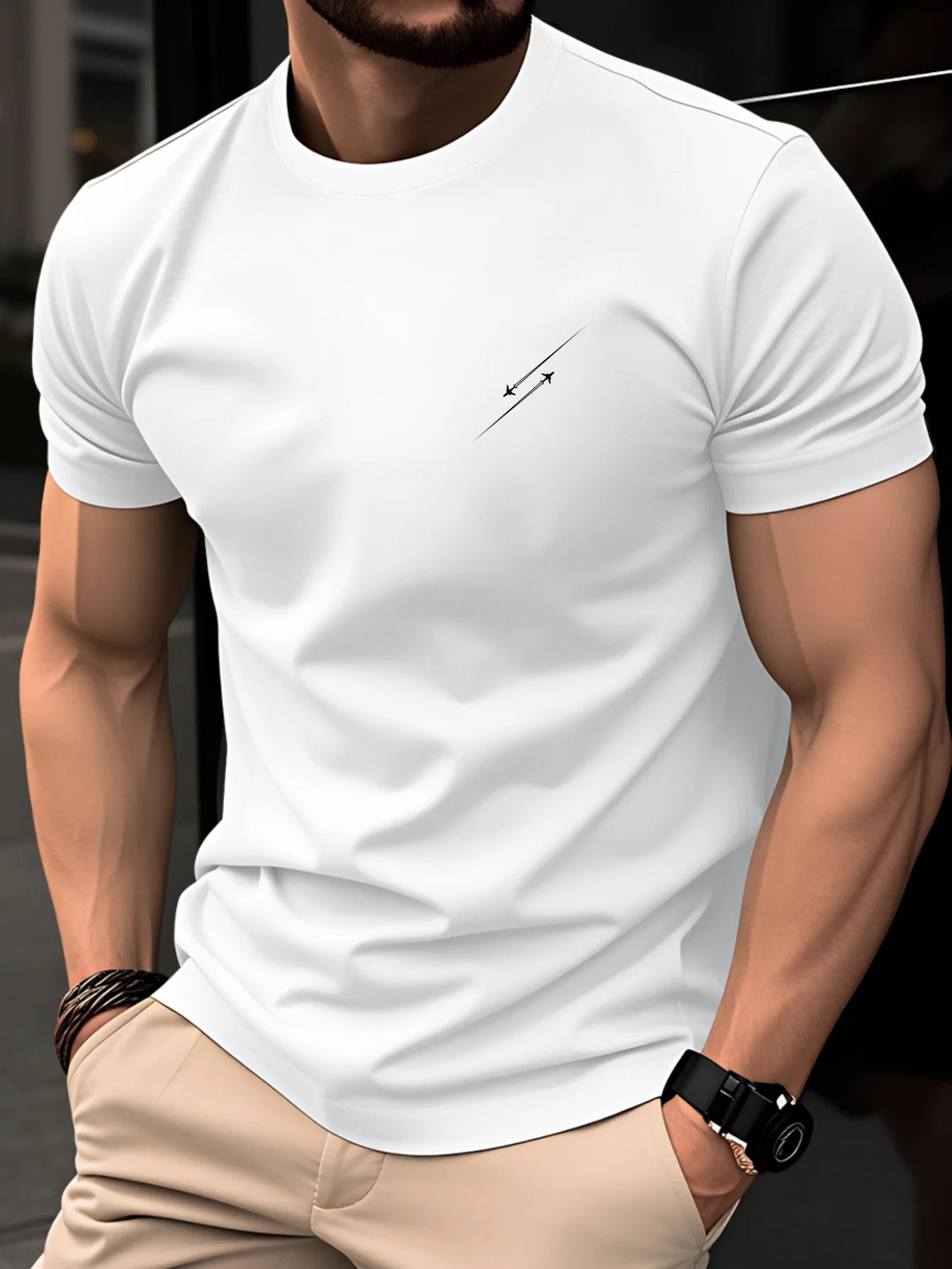 Summer men's 100% pure cotton casual fashionable loose retro compass mountain pattern printed round neck short sleeved T-shirt