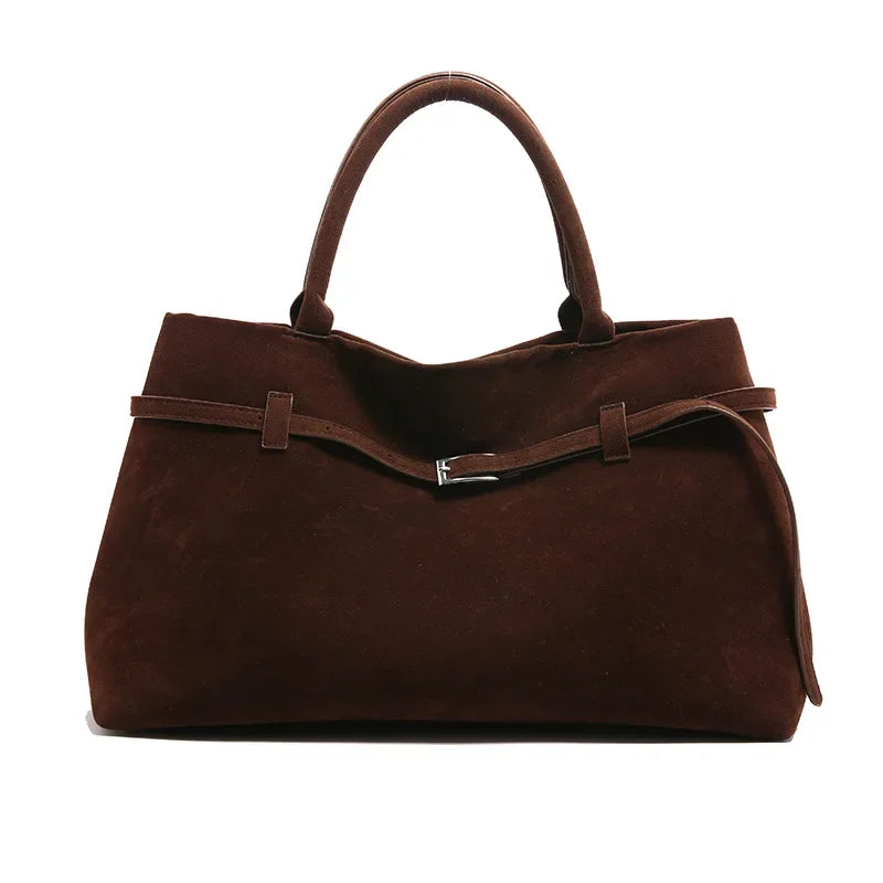 Vintage Satin-Leather Tote Bag – Casual Style with Buckle Closure, Large Capacity for Commuting & Everyday Shoulder Carry