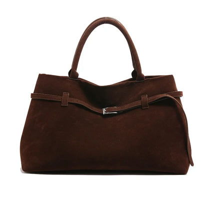 Vintage Satin-Leather Tote Bag – Casual Style with Buckle Closure, Large Capacity for Commuting & Everyday Shoulder Carry