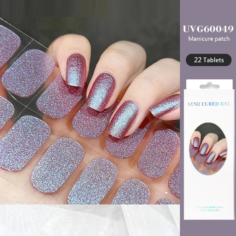 16/22 Tips Semi Cured Gel Nail Stickers for UV Lamp Designer Adhesive Nail Gel Wraps DIY Long-lasting  Nail Decoration
