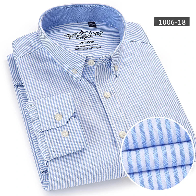 Classic Fit Cotton Full Casual Shirts for Men Solid Color Long-Sleeve Plain Shirt Single Pocket Top Soft Slim Fit Formal Clothes