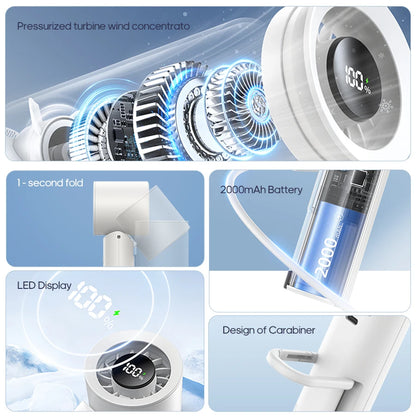 KINSCOTER Portable High Speed Handheld Fan 2000mAh Foldable Cooling Fan 100 Speed Rechargeable Turbo Fan W/ LED Digital Display
