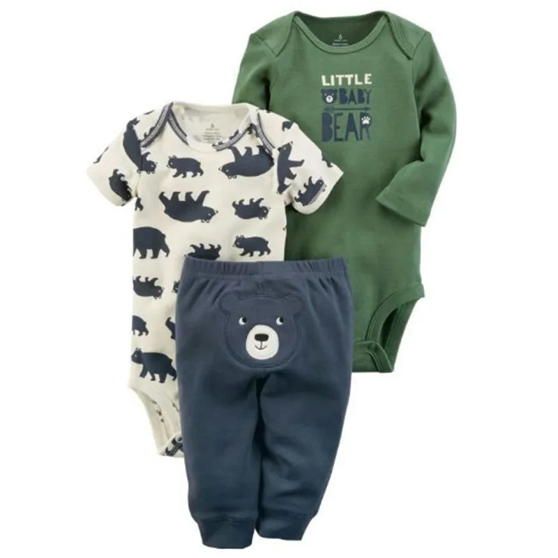 Lovely Baby Boy bodysuits 3Pcs/sets Long Sleeved Clothes PP Pant Cotton Infant Sporty Girl Short Sleeved Bodysuits