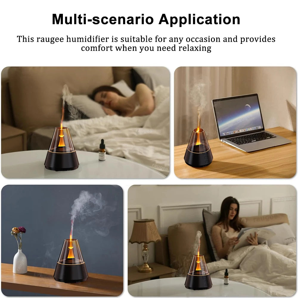Flame Humidifier Essential Oil Diffuser Aroma Air Humidifier Fragrance Diffuser for Home Aromatherapy Diffuser with Night Light
