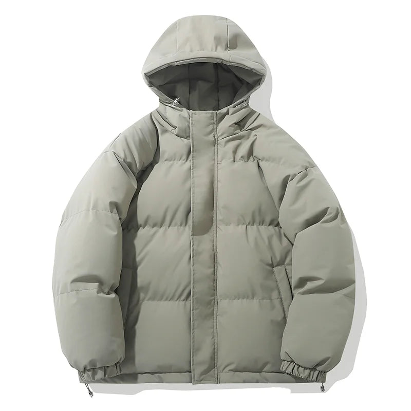 American fashion brand down jacket men's winter new solid color warm hooded bread suit cotton jacket thickened loose jacket