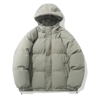 American fashion brand down jacket men's winter new solid color warm hooded bread suit cotton jacket thickened loose jacket