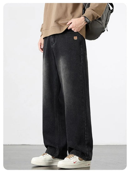 Spring Autumn New Men's Straight Vintage Fit Jeans Casual Trousers High Quality Male Korean Fashion Baggy Wide Leg Denim Pants