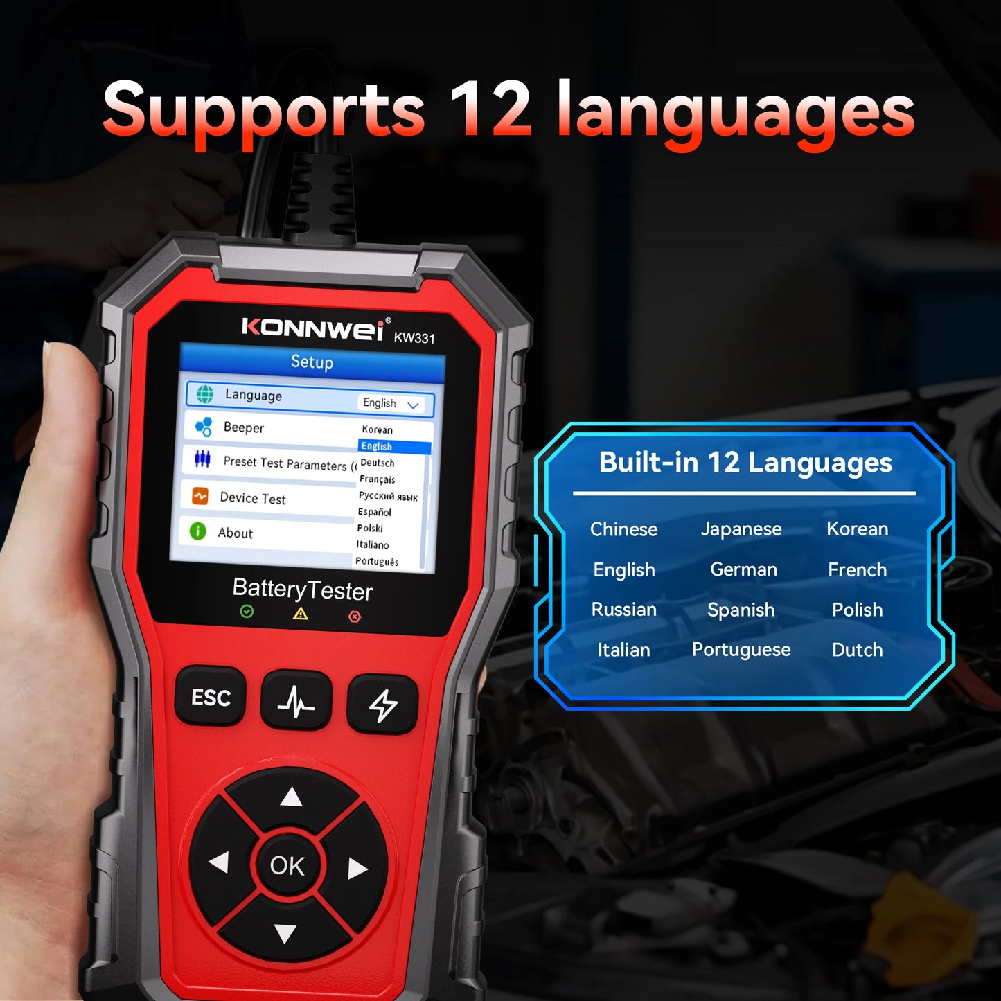2025 KONNWEi Car Battery Tester Fault Code Clearance Battery Information Monitoring Startup Test Car Battery Charging Scan Tool