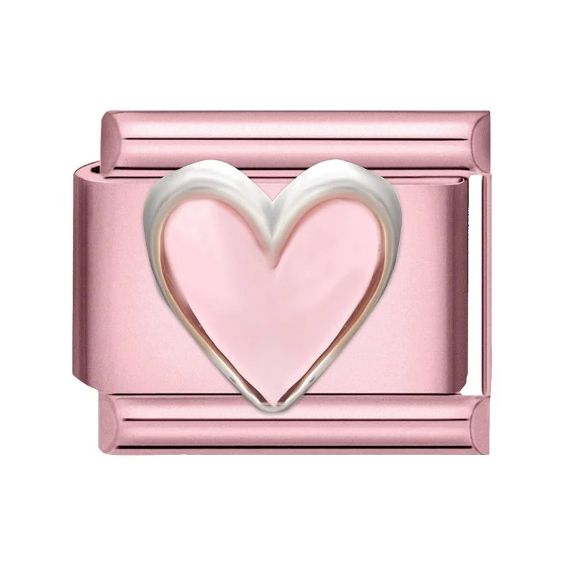2025 New Women Romantic Pink Cherry Heart Shiny CZ Italian Charm Links Fit 9mm Bracelet Stainless Steel DIY Making Jewelry Gifts