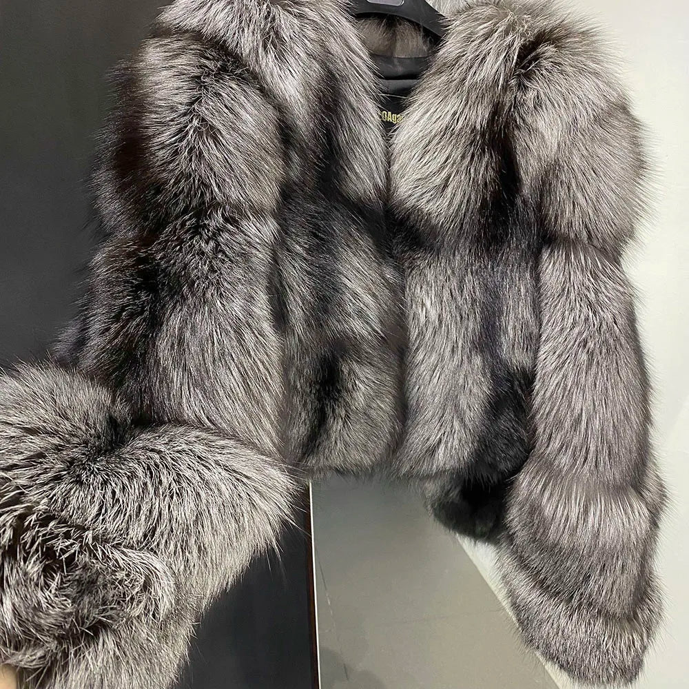 YOLOAgain Women's Natural Fox Fur Jacket 2025 Winter Warm Luxury Real Fox Fur Coat