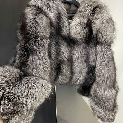 YOLOAgain Women's Natural Fox Fur Jacket 2025 Winter Warm Luxury Real Fox Fur Coat