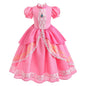 Peach Princess Costume with LED Color Light Toddler Birthday Game Role Play Dress Girl Halloween Festival Gown Pink Lace 4-8 Y
