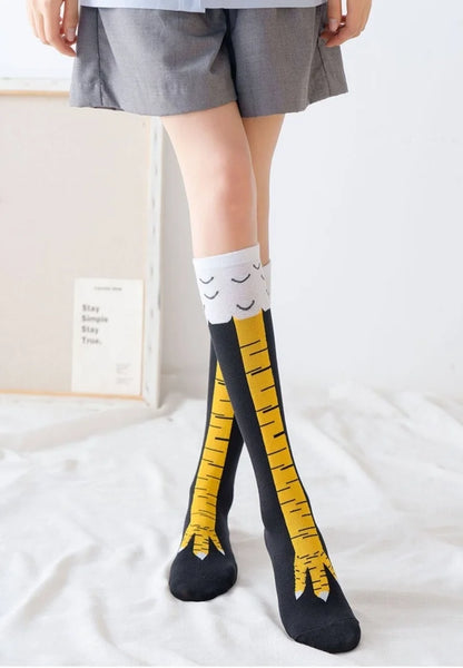 CHUANGERM Men Funny 3D Chicken Print Socks High Flexibility Thigh High Tube Sock Fashion Thin Toe Feet
