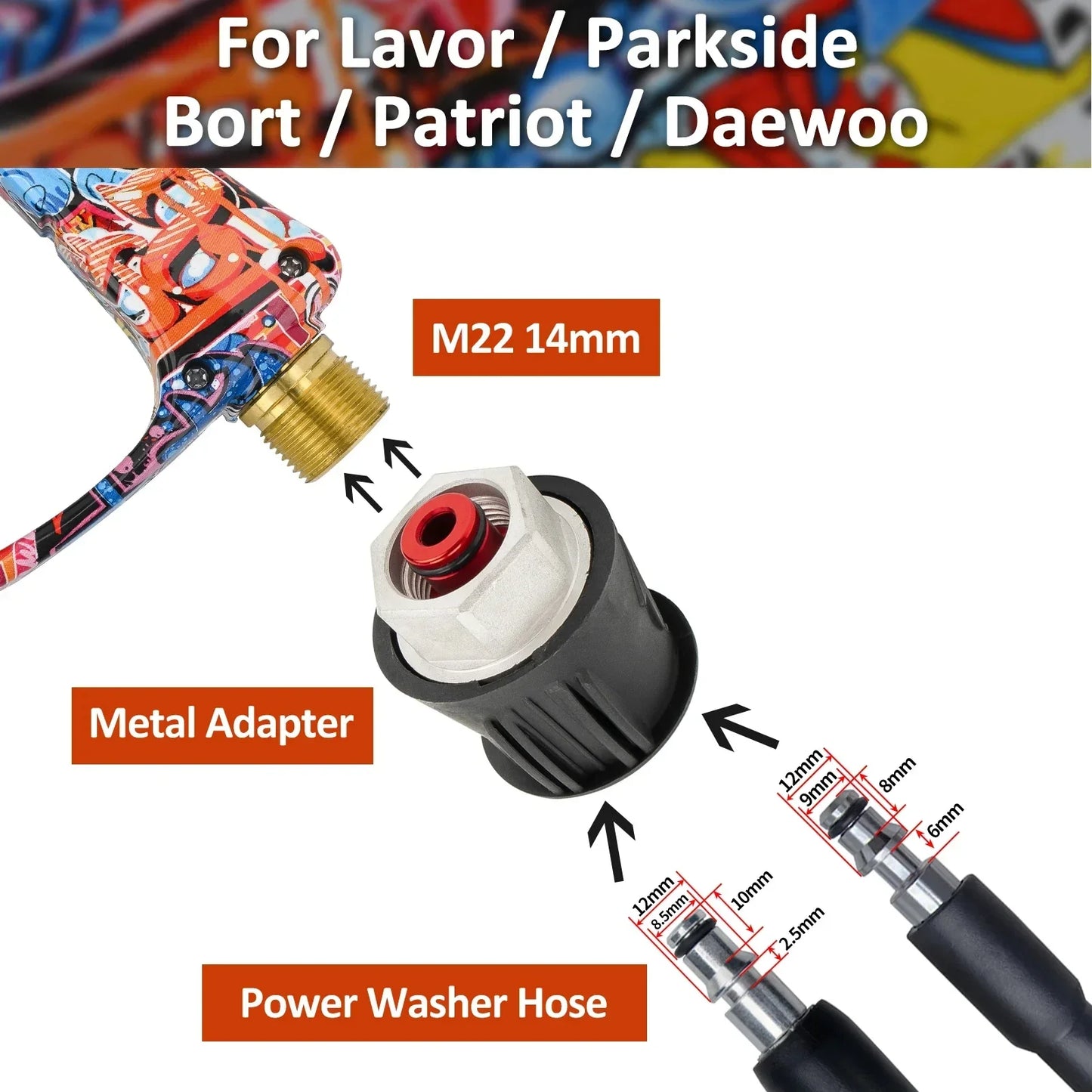 Graffiti Design High-Pressure Foam Gun Set - Multi-Brand Fit for Karcher/Bosch/Nilfisk, Ergonomic Grip,Car/RV/Truck Cleaning Kit