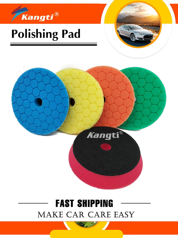 Kangti 5/6 inch Car Polishing Pad Kit Set Self-Adhesive Buffing Waxing Sponge Wool Wheel Polishing Pad For Car Polisher Drill