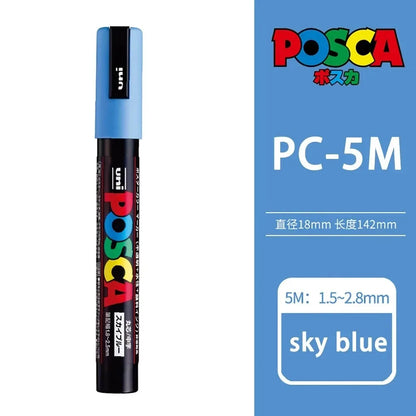 1pcs Japan UNI POSCA Markers PC-1M/3M/5M Acrylic Graffiti Pen Waterproof DIY Stackable Color Art Painting School Supplies