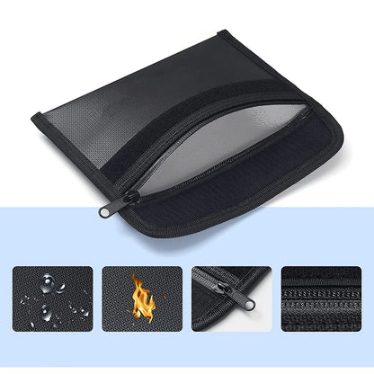 Bisofice Fireproof Document Bag Zipper Closure Cash Safe Storage Waterproof Pouch with Sticky Strip for Certificates Money Cards