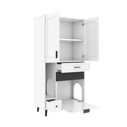Multifunctional Cat Storage Cabinet with Stable Construction, Adjustable Shelves, Drawers, and Cat Bed Area – Cozy Activity Space for Cats, Pet Furniture with Arch Openings
