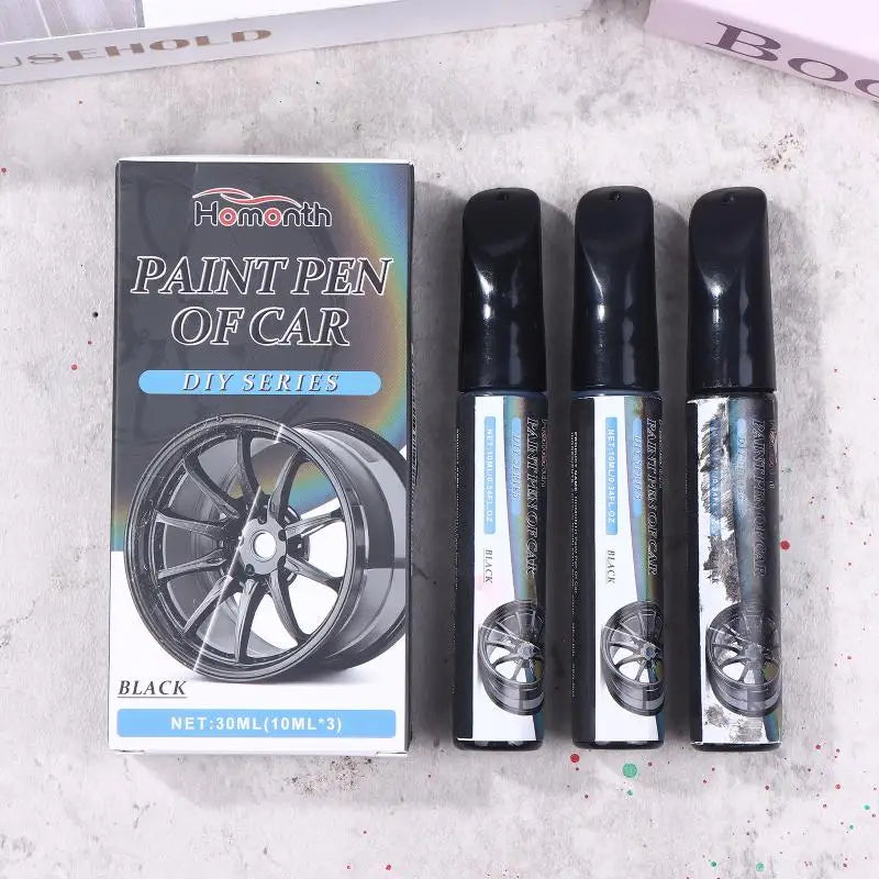 3Pcs/Black Wheel Scratch Repair Paint Marker Touch Up Pen for Car Alloy Rims Metal Surface Chip Mark Cleaner Tool