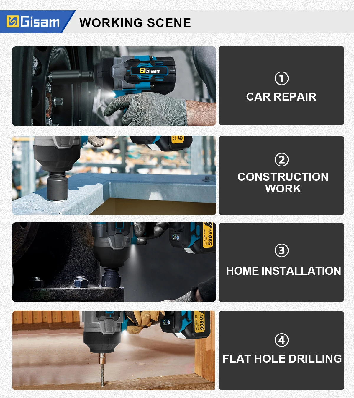 Gisam 2800N.M Brushless Electric Wrench 1/2 Inch Cordless Impact Wrench Electirc Screwdriver Drill For Makita 18V Battery Pin