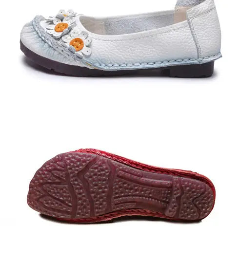 Vintage Flower Moccasins Woman Genuine Leather Ballet Flats Ladies Hollow Slip Ons Women's Luxury Loafer Purple Walking Shoes 42