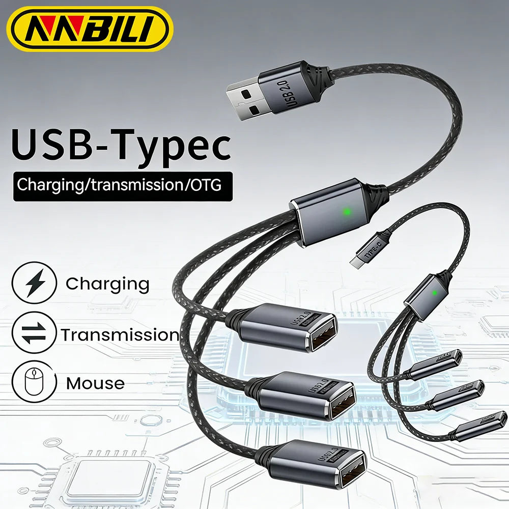 NNBILI Multi USB Hub Extensions 3 Port USB A Hub Type C Splitter Fast Data Transmission OTG Adapter For Computer Macbook Pro Air