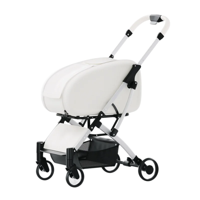 Clear View Foldable Portable Pet Stroller Button Closure Breathable Lightweight Travel Cart Transparent Window For Cats Dogs