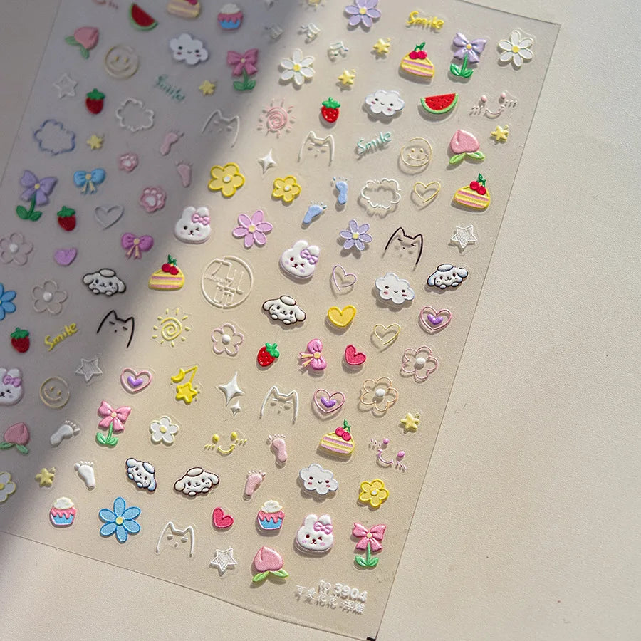 Collage Text English Letter Musical Note Star Graffiti Colorful 5D Love Heart Bowknot Nail Art Sticker Adhesive Manicure Decals