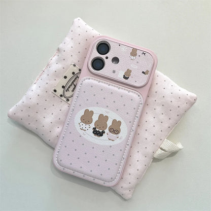 Polkadot Leather Funny Miffy Rabbit phone case for iPhone 15 Pro 14 13 16 Max 17 Pro Max Cover With Chain Cute Cartoon Cases Cap