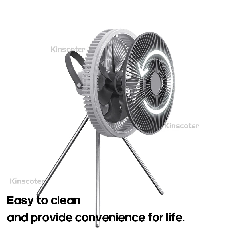 KINSCOTER 10000mAh Outdoor Camping Fan, 11inch Large Ceiling Fan with LED Lighting, Multifunction Air Circulator Cooler Fan