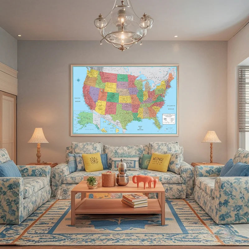 Canvas US American Administrative Map Unframed In English Prints Art Pictures Decoration Office Wall Decor Map School Supplies