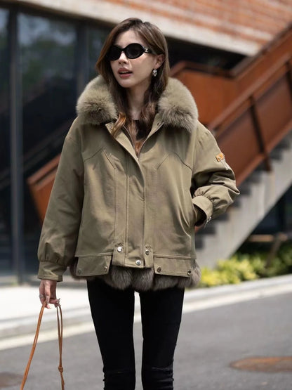 Upgraded 2023 Autumn/Winter omen's Pi vercomes Warm tras Coat Natural Fox Hair Fashion Wool Coat Temperament Slimming Inner Tank