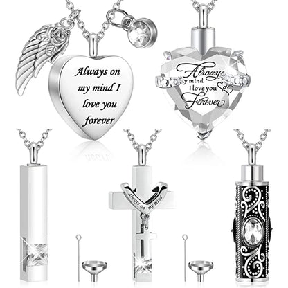 5Pcs Cremation Urn Necklace Heart for Ashes Stainless steel Cremation Jewelry Keepsake Necklace Waterproof Memory Pendant