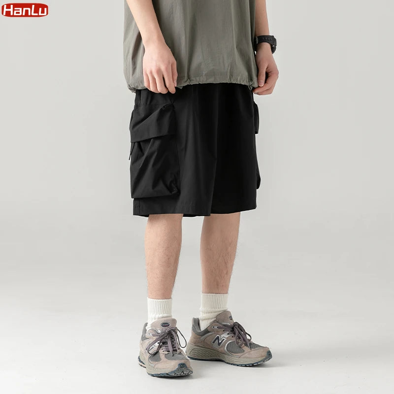 2025 Summer New Japanese Style Large Size Thin Shorts Men Loose Knee Cargo Shorts Hip Hop Streetwear Male Short Trousers