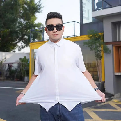 High Quality Dress Shirts For Men Business Casual Seamless Wrinkle Resistant Button Soft Elastic Luxurious Male White Clothing