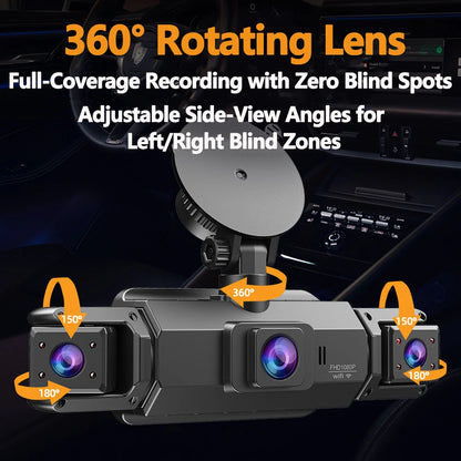 Dashcam 4 Channels WiFi Car DVR Dashboard Cameras for Car Way Back Box Parking Mode 24H Front and Rear Interior 360 Dash Cam