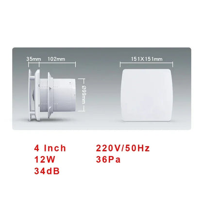 220V 4/6inch Exhaust Fan Home Bathroom Kitchen Bedroom Toilet Low Noise Ventilator Fan Hotel Wall Silent Extractor Exhaust Fan