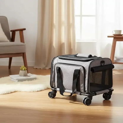 11.3kg Capacity - Foldable Pet Trolley Backpack - 600D Oxford Fabric - 4 Wheels & Storage Pockets - Ideal for Travel, Outings, Park, Shopping, Visiting - Portable Dog Cart