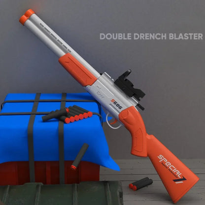 S686 Double Barrel Soft Bullet Toy Gun, Dual‑Shot Foam Dart Launcher with Sight Manual Loading Shooting Toy for Outdoor Game