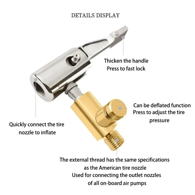 Portable Inflatable Pump for Car Tire Air Chuck Compressor Tire Inflator Tire Chuck with Barb Connector for Hose Repair
