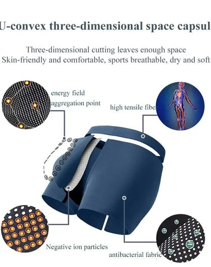 Men’s Boxer Shorts Non-Marking Mid Waist Anion Technology Comfort Underwear Breathable Massage Design Black Men’s Underpants