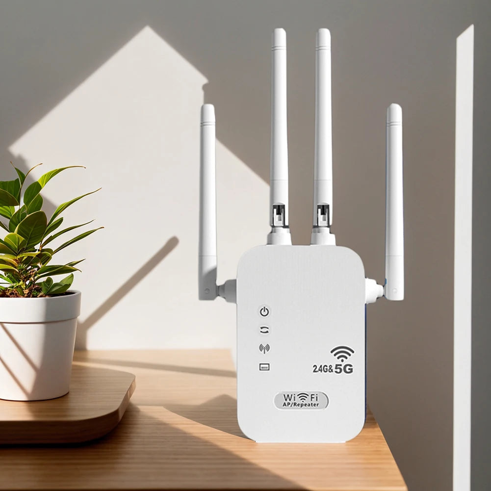 1200Mbps WiFi Repeater Signal Amplifier Dual Band 2.4G 5G WI-FI Signal Booster Long Range WIFI Network Extender for Home Office