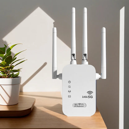 1200Mbps WiFi Repeater Signal Amplifier Dual Band 2.4G 5G WI-FI Signal Booster Long Range WIFI Network Extender for Home Office