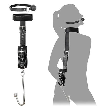 Sexual Bondage Restraint Kit BDSM Leather Thigh Sling Breast Belt Rear Handcuffs Spread Legs Slave Fetish Anal Hooks Fetish