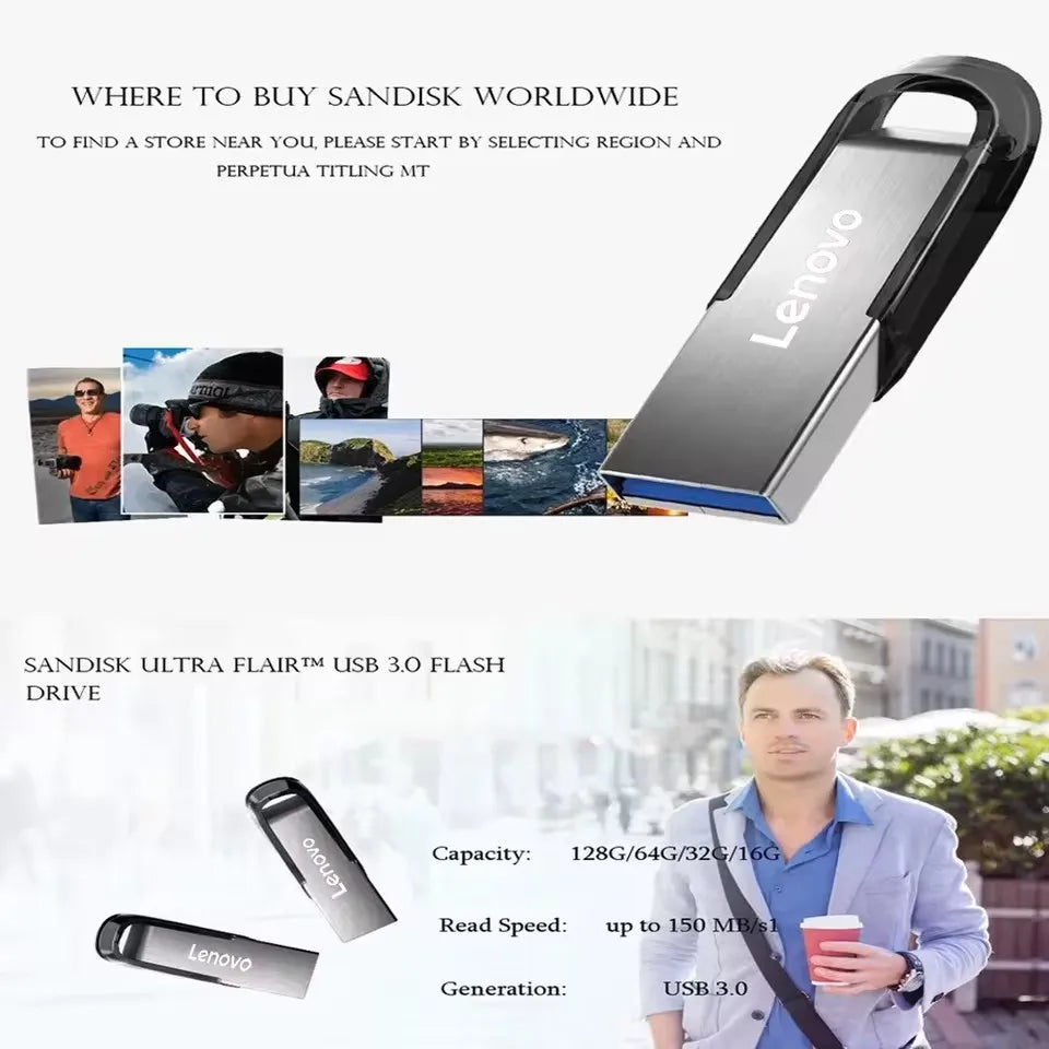 Lenovo 2TB USB 3.0 Metal Flash Drives Super High Speed Pendrive 1TB 512GB Pen Drives Portable USB Stick For Car Phone Computer