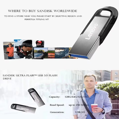 Lenovo 2TB USB 3.0 Metal Flash Drives Super High Speed Pendrive 1TB 512GB Pen Drives Portable USB Stick For Car Phone Computer